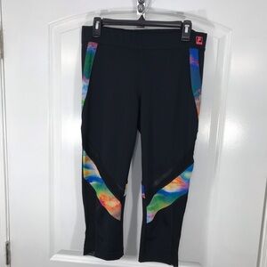Fila Women’s Colorful Patterned Black Leggings Exercise Pants Size Large CB-04